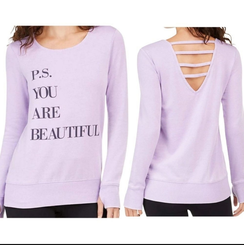 Ideology '"PS You Are Beautiful" Yoga Sweatshirt Size Avail M, L Purple - Picture 1 of 4